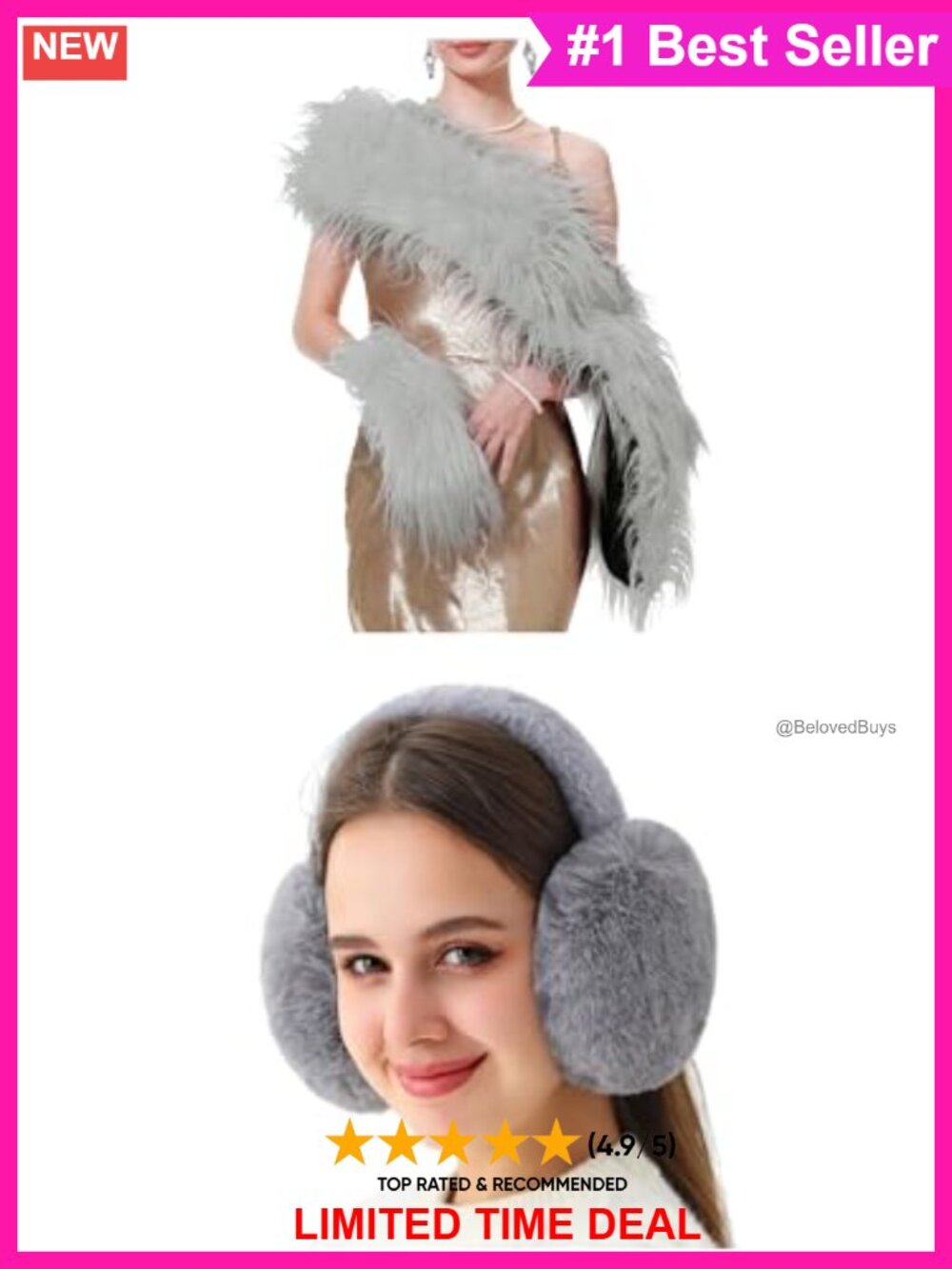 Faux Fur Shawl Collar and Foldable Earmuffs 2pc Set